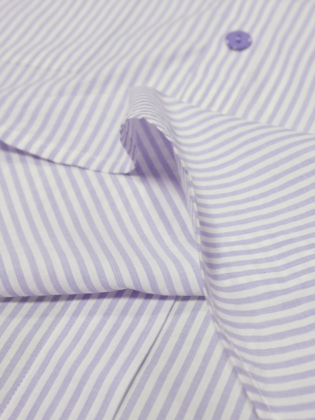 chemise Deauville manches courtes à col mao en coton rayures lavande