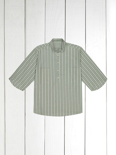 chemise Deauville manches courtes à col mao en coton kaki à rayures bicolores