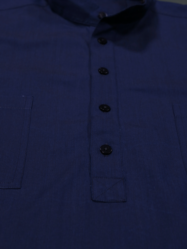 chemise Deauville manches courtes à col mao en coton indigo
