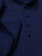 chemise Deauville manches courtes à col mao en coton indigo