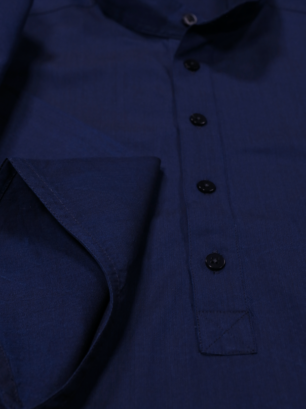 chemise Deauville manches courtes à col mao en coton indigo