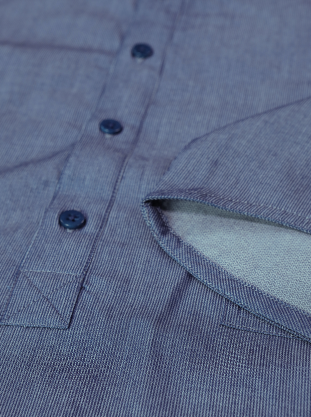 chemise Deauville manches courtes à col mao en coton à rayures indigo