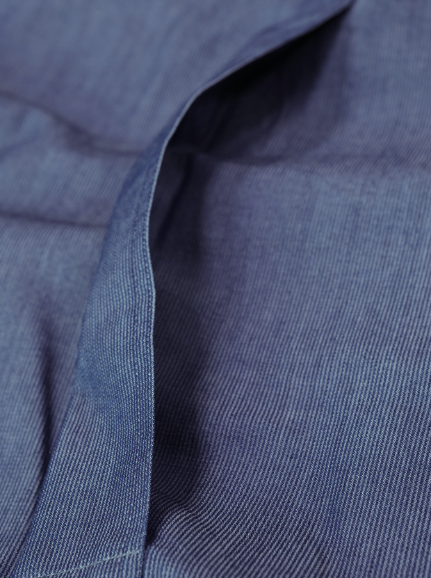 chemise Deauville manches courtes à col mao en coton à rayures indigo