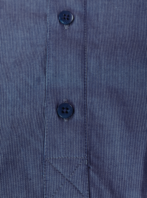 chemise Deauville manches courtes à col mao en coton à rayures indigo