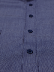 chemise Deauville manches courtes à col mao en coton à rayures indigo