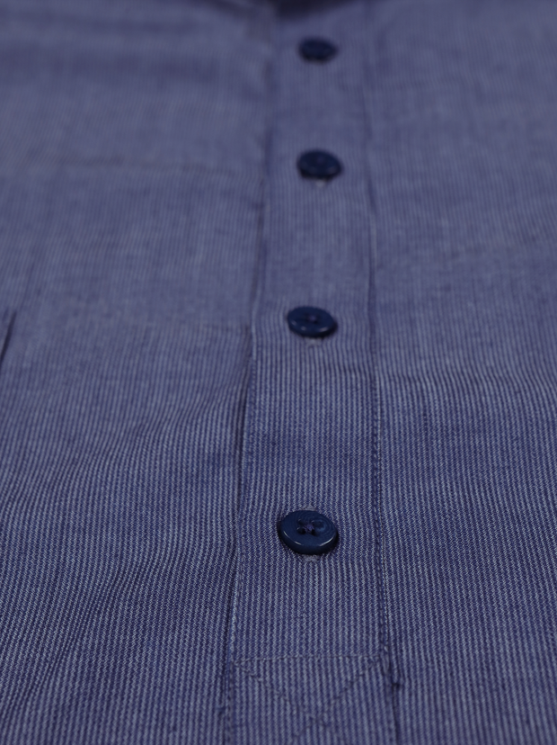 chemise Deauville manches courtes à col mao en coton à rayures indigo