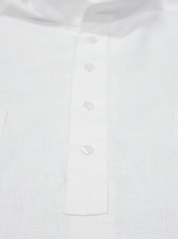 chemise Deauville manches courtes à col mao en crêpe de lin et coton blanc