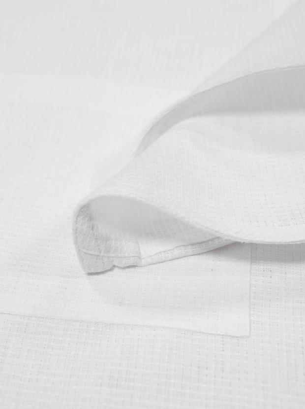chemise Deauville manches courtes à col mao en crêpe de lin et coton blanc