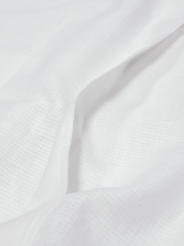 chemise Deauville manches courtes à col mao en crêpe de lin et coton blanc