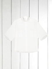 chemise Deauville manches courtes à col mao en crêpe de lin et coton blanc