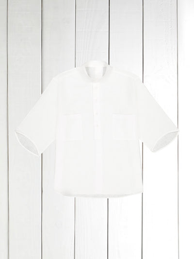 chemise Deauville manches courtes à col mao en crêpe de lin et coton blanc