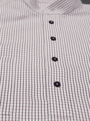 chemise Deauville manches courtes à col mao en jersey à carreaux bleus