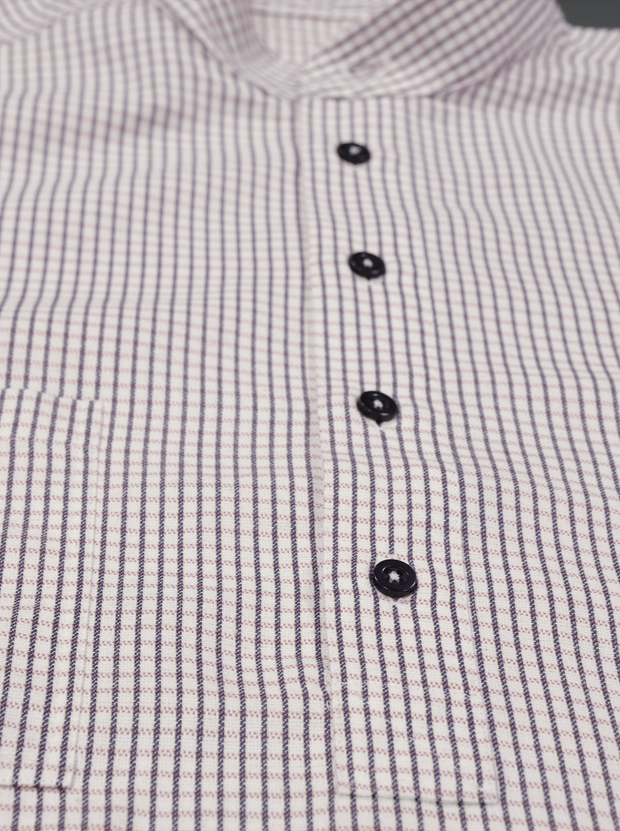 chemise Deauville manches courtes à col mao en jersey à carreaux bleus