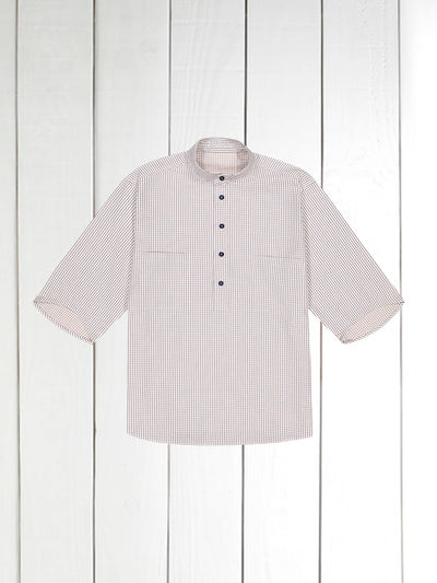 chemise Deauville manches courtes à col mao en jersey à carreaux bleus