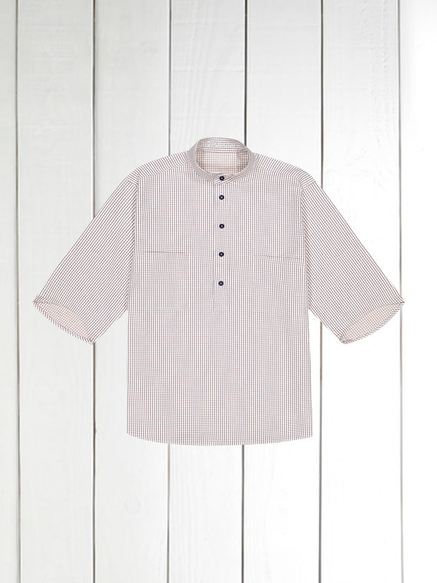 chemise Deauville manches courtes à col mao en jersey à carreaux bleus