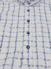 chemise Deauville manches courtes à col mao en lin à carreaux indigo