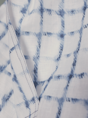 chemise Deauville manches courtes à col mao en lin à carreaux indigo