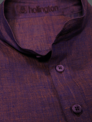 chemise Deauville manches courtes à col mao en lin aubergine