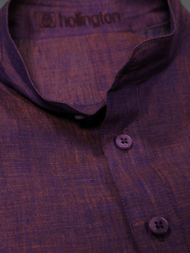 chemise Deauville manches courtes à col mao en lin aubergine