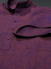 chemise Deauville manches courtes à col mao en lin aubergine