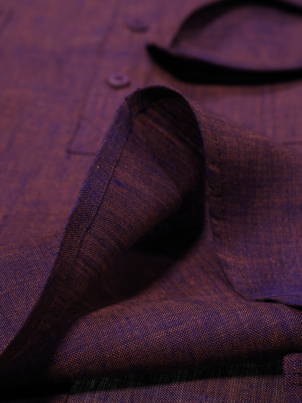 chemise Deauville manches courtes à col mao en lin aubergine