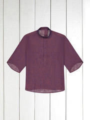 chemise Deauville manches courtes à col mao en lin aubergine