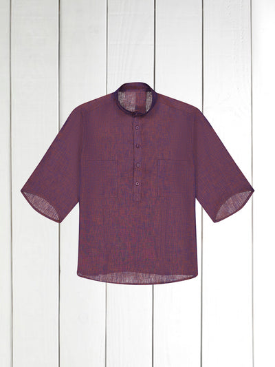chemise Deauville manches courtes à col mao en lin aubergine