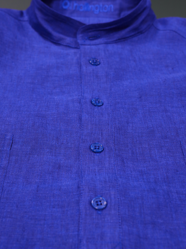 chemise Deauville manches courtes à col mao en lin bleu klein