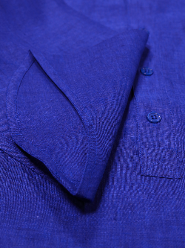 chemise Deauville manches courtes à col mao en lin bleu klein