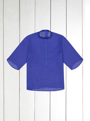 chemise Deauville manches courtes à col mao en lin bleu klein
