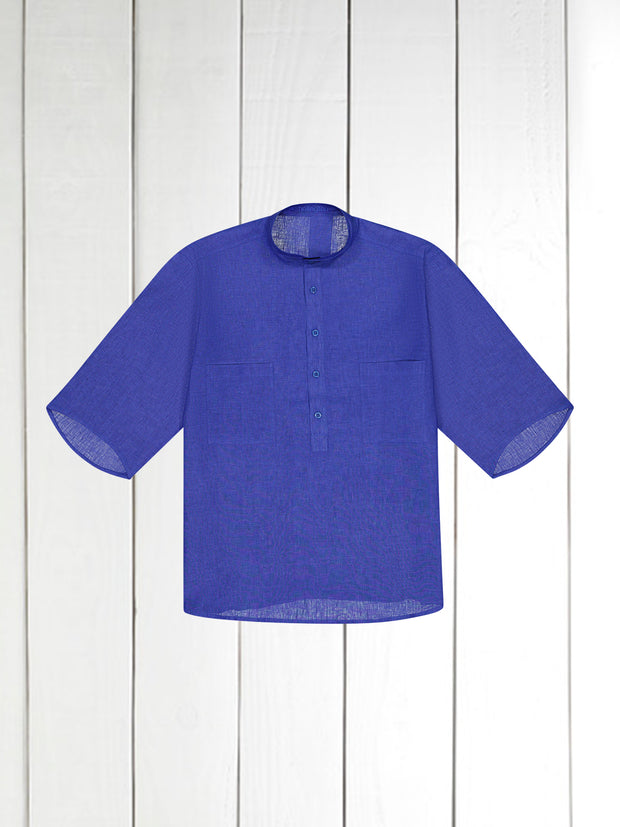chemise Deauville manches courtes à col mao en lin bleu klein