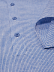 chemise Deauville manches courtes à col mao en lin rayures blanches