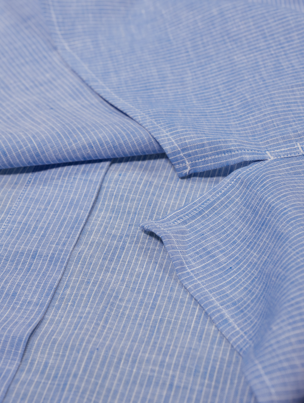 chemise Deauville manches courtes à col mao en lin rayures blanches