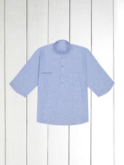 chemise Deauville manches courtes à col mao en lin rayures blanches