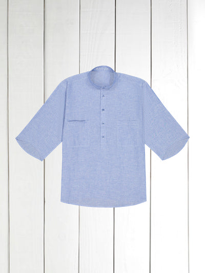 chemise Deauville manches courtes à col mao en lin rayures blanches