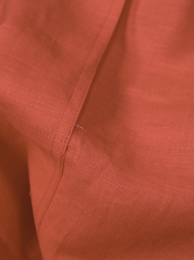 chemise Deauville manches courtes à col mao en toile pur lin coq de roche