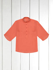 chemise Deauville manches courtes à col mao en toile pur lin coq de roche