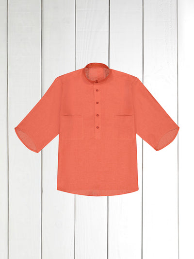 chemise Deauville manches courtes à col mao en toile pur lin coq de roche