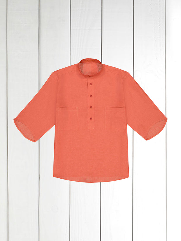 chemise Deauville manches courtes à col mao en toile pur lin coq de roche