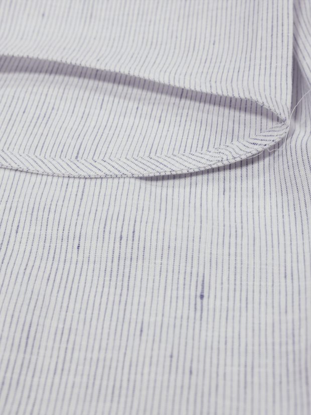 chemise Deauville manches courtes à col mao en lin naturel à rayures marines