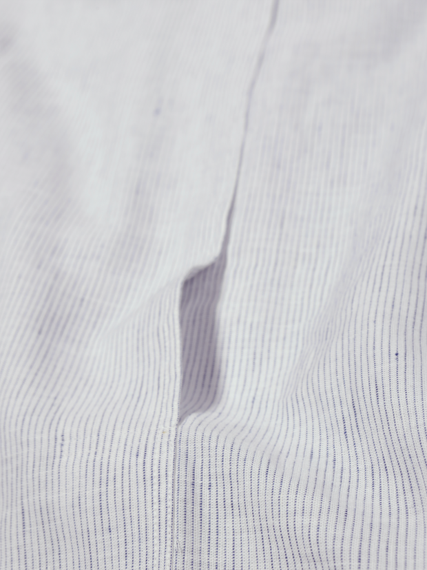 chemise Deauville manches courtes à col mao en lin naturel à rayures marines