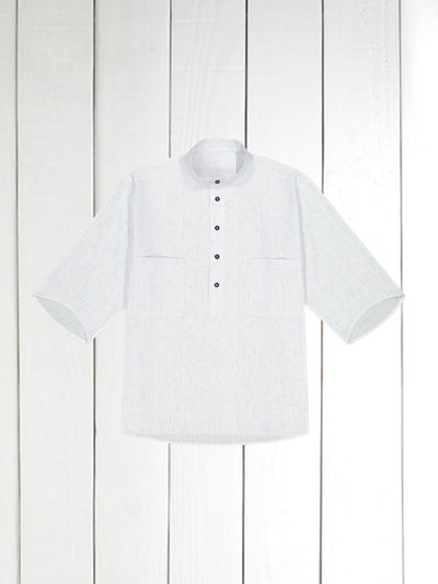 chemise Deauville manches courtes à col mao en lin naturel à rayures marines