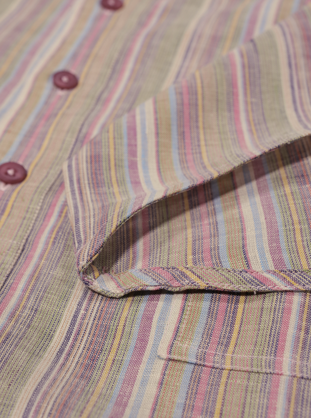 chemise Deauville manches courtes à col mao en lin à rayures multicolores
