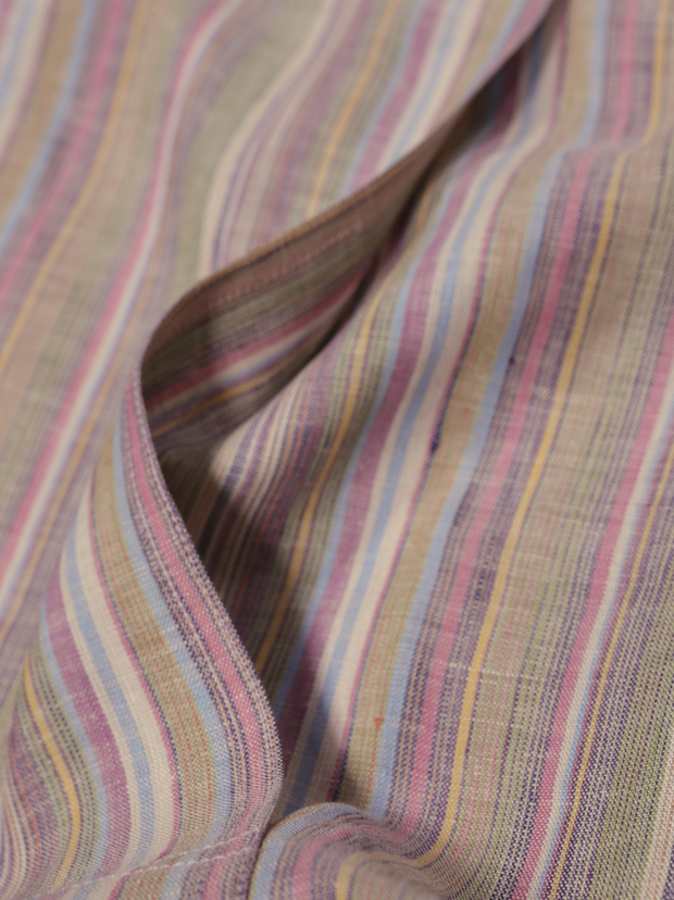 chemise Deauville manches courtes à col mao en lin à rayures multicolores