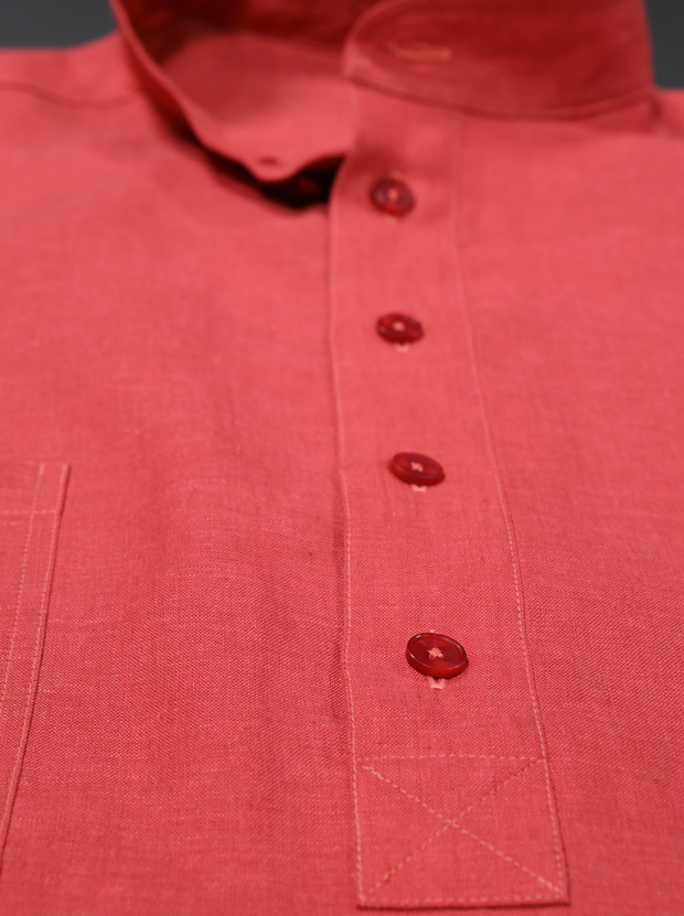 chemise Deauville manches courtes à col mao en lin cramoisi