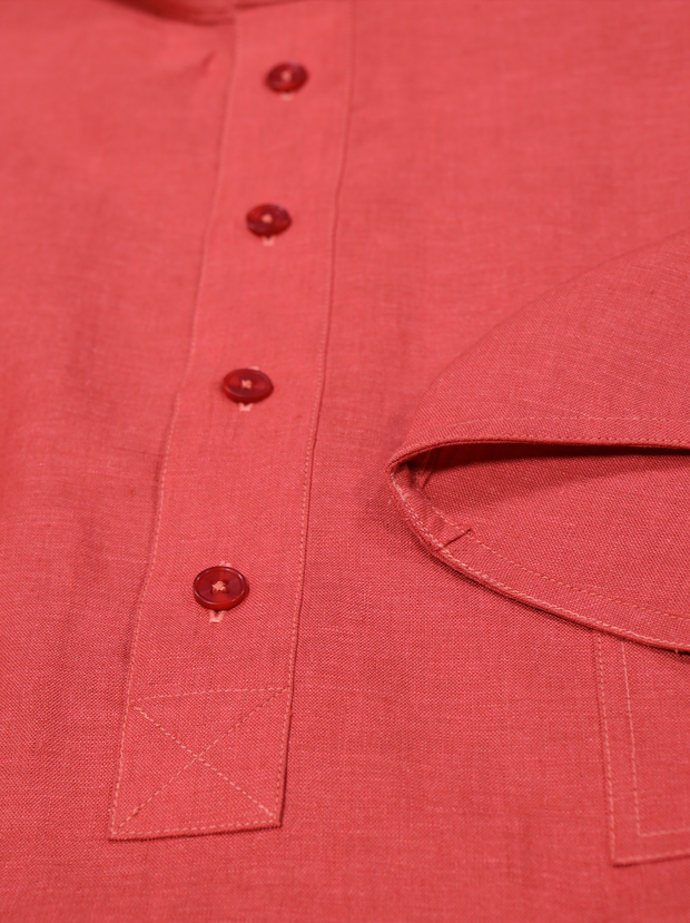chemise Deauville manches courtes à col mao en lin cramoisi