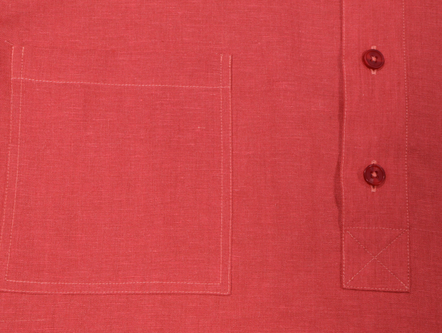 chemise Deauville manches courtes à col mao en lin cramoisi