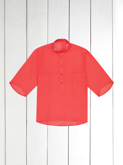 chemise Deauville manches courtes à col mao en lin cramoisi