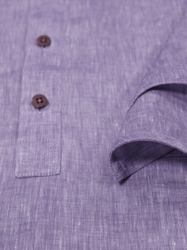 chemise Deauville manches courtes à col mao en lin violine
