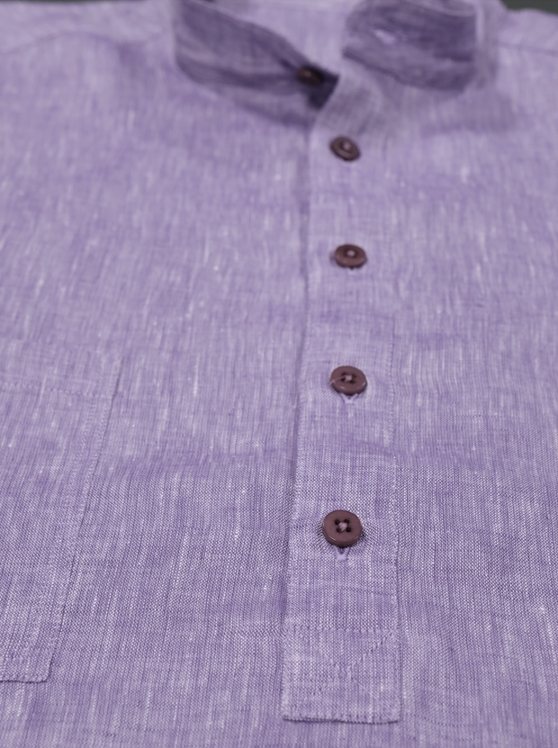chemise Deauville manches courtes à col mao en lin violine